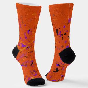 Orange, Yellow, Purple and Black Abstract Socks