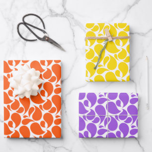 ORANGE YELLOW PURPLE PAISLEY PATTERNS WRAPPING PAPER SHEET