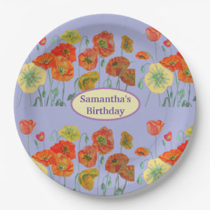 Orange Yellow Purple Poppy Poppies Flower Birthday Paper Plate