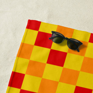 Orange Yellow Red Chequered Pattern Design Beach Towel