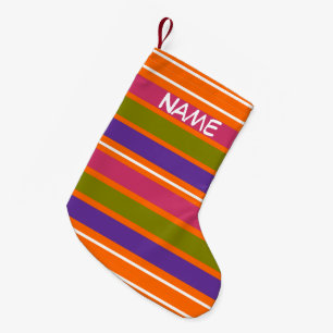 Orange, Yellow, Red, Green and Purple stripes Chri Small Christmas Stocking