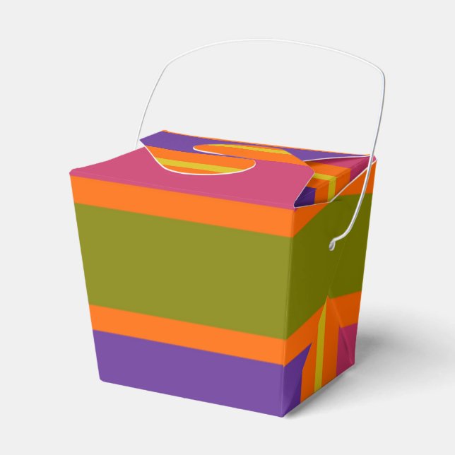 Orange, Yellow, Red, Green and Purple stripes Favour Box (Front Side)