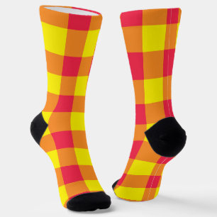 Orange Yellow Red Plaid Chequered Pattern Socks