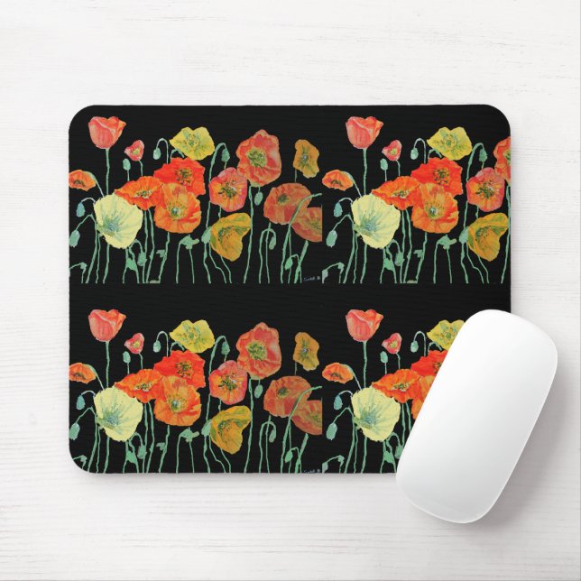Orange Yellow Red Poppies flowers floral Mouse Pad (With Mouse)
