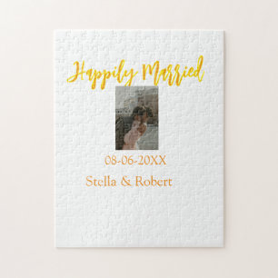 Orange yellow retro photo happily married couple jigsaw puzzle