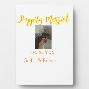 Orange yellow retro photo happily married couple plaque