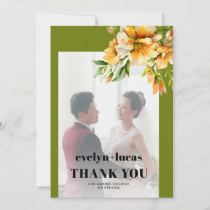 Orange yellow rhododendron flowers photo wedding thank you card