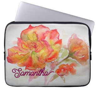 Orange Yellow Rose Watercolor Painting Floral Laptop Sleeve
