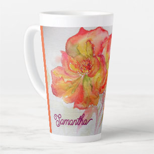 Orange Yellow Rose Watercolor Painting Floral Latte Mug