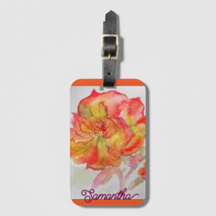Orange Yellow Rose Watercolor Painting Tote Bag Luggage Tag