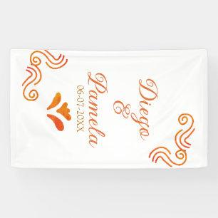 orange yellow rustic spanish wedding couple name banner