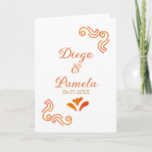 orange yellow rustic spanish wedding couple name card