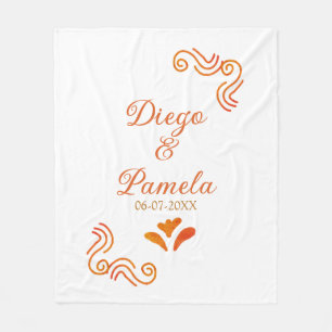 orange yellow rustic spanish wedding couple name fleece blanket