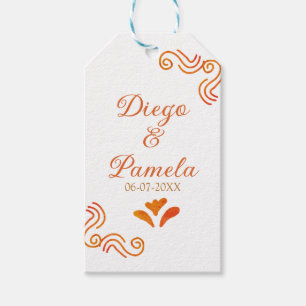 orange yellow rustic spanish wedding couple name gift tags