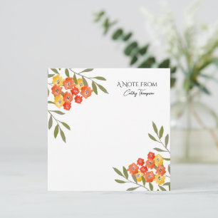 Orange Yellow Rustic Watercolor Floral  Note Card