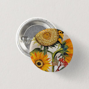 Orange Yellow Seeding Sunflower Art 3 Cm Round Badge