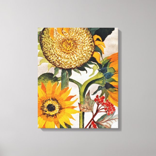 Orange Yellow Seeding Sunflower Art Canvas Print (Front)