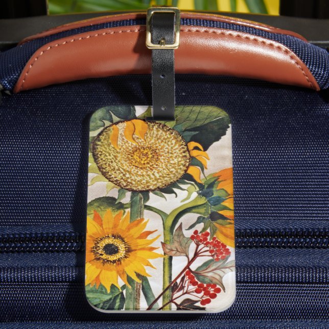 Orange Yellow Seeding Sunflower Art Luggage Tag (Front Insitu 2)