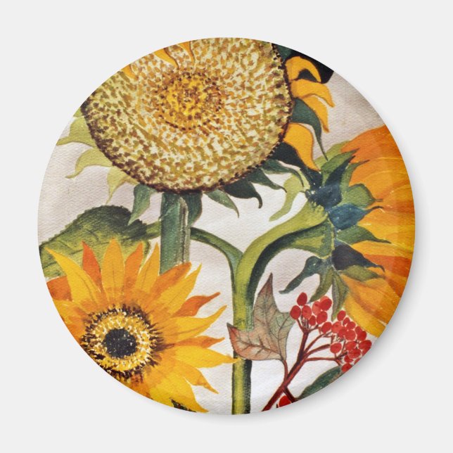 Orange Yellow Seeding Sunflower Art Magnet (Front)