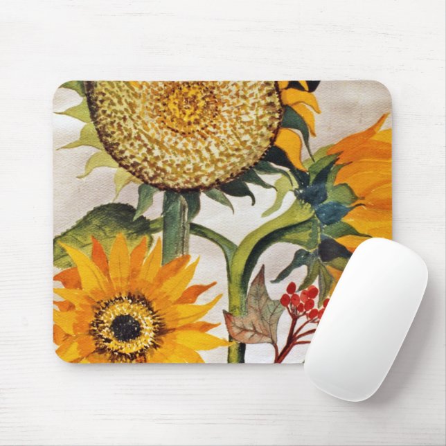 Orange Yellow Seeding Sunflower Art Mouse Mat (With Mouse)
