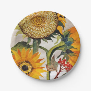 Orange Yellow Seeding Sunflower Art Paper Plate
