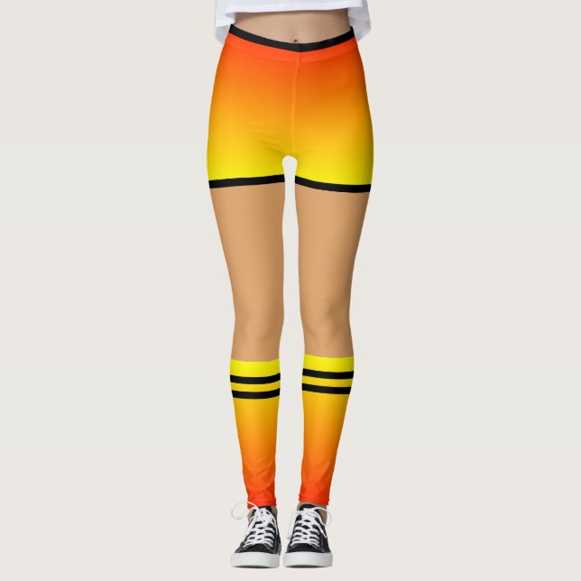Orange Yellow Shorts Leggings Socks Black Stripe  (Front)