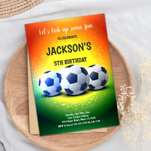 Orange Yellow Soccer Birthday Invitations