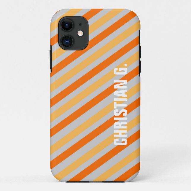 Orange yellow stripe pattern custom name personal Case-Mate iPhone case (Back)