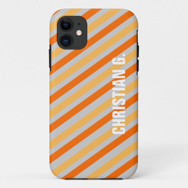 Orange yellow stripe pattern custom name personal Case-Mate iPhone case (Back)