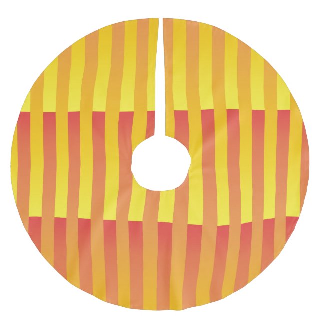 Orange Yellow Striped Pattern Brushed Polyester Tree Skirt (Front)