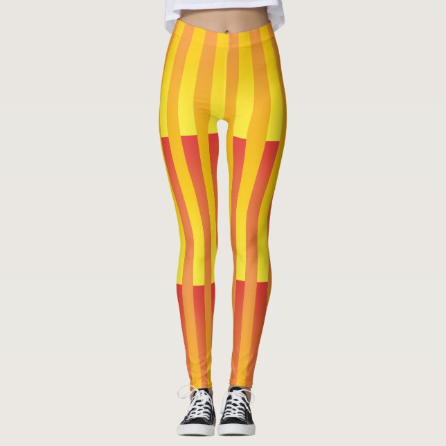 Orange Yellow Striped Pattern Leggings (Front)