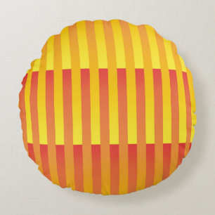 Orange Yellow Striped Pattern Round Cushion