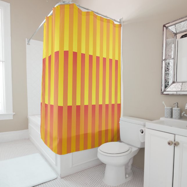 Orange Yellow Striped Pattern Shower Curtain (In Situ)