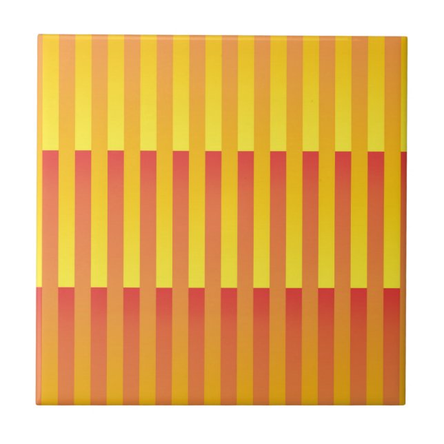Orange Yellow Striped Pattern Tile (Front)