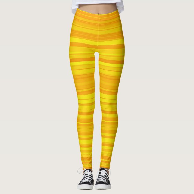 Orange Yellow Stripes Leggings (Front)