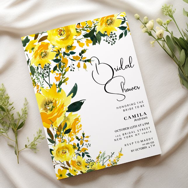 Orange yellow summer botanic floral Bridal Shower  Invitation (Orange yellow summer botanic floral Bridal Shower )