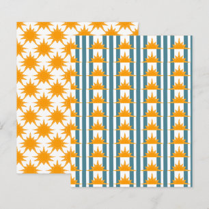 Orange yellow sun on teal stripes scrapbook paper