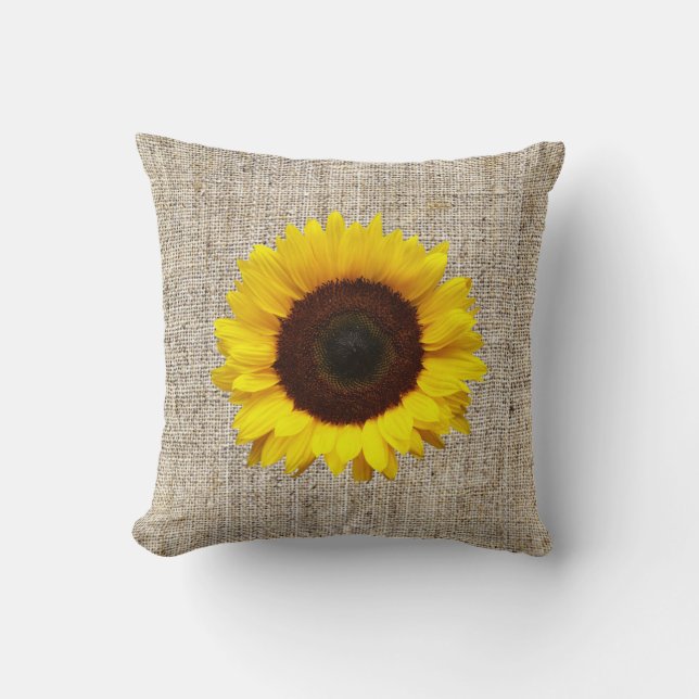 orange yellow  Sunflower burlap home decor pillow (Front)