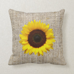 orange yellow Sunflower burlap home decor pillow
