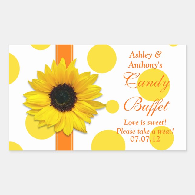 Orange Yellow Sunflower Polka Dots Candy Buffet Rectangular Sticker (Front)