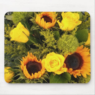 Orange Yellow Sunflower Roses Floral Bouquet Mouse Mat