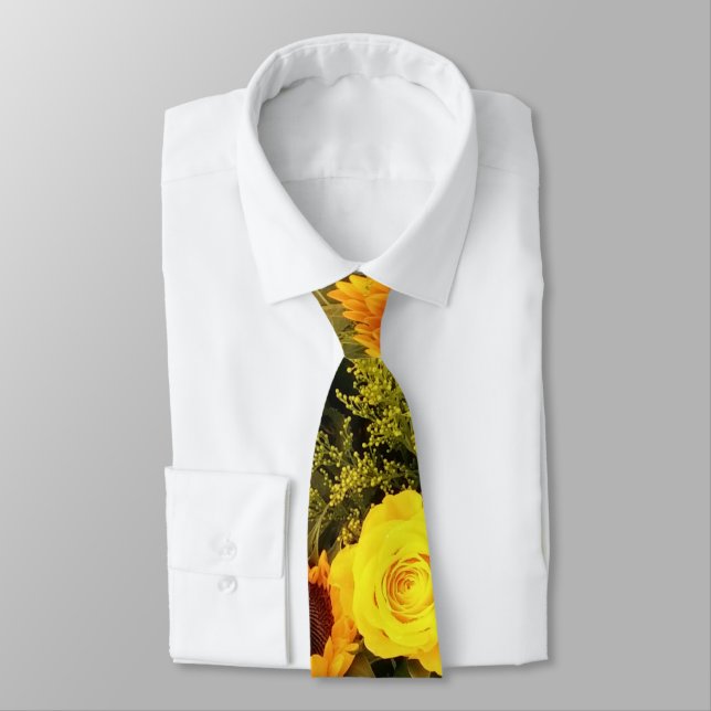 Orange Yellow Sunflower Roses Floral Bouquet Tie (Tied)