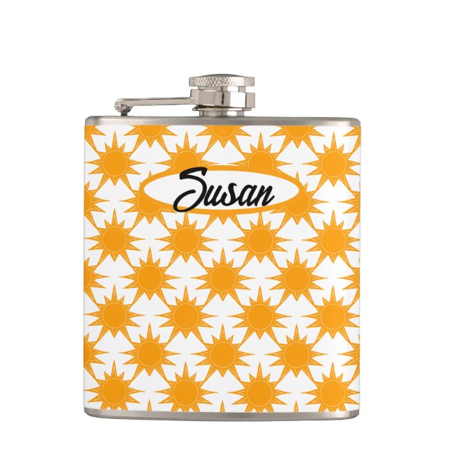 Orange Yellow Sunny Suns Hip Flask (Front)