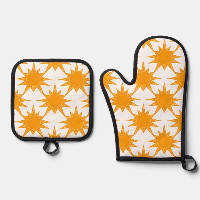 Orange Yellow Sunny Suns Oven Mitt & Pot Holder Set (Front)