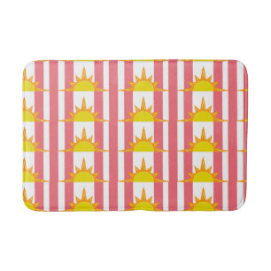 Orange Yellow Suns on Pink Stripes Bath Mat