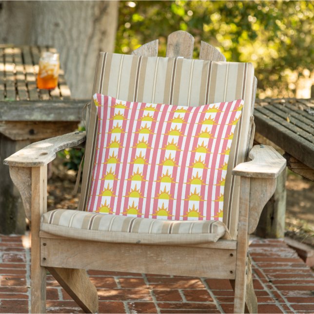 Orange Yellow Suns on Pink Stripes Cushion (Chair)
