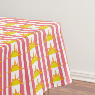 Orange Yellow Suns on Pink Stripes Tablecloth