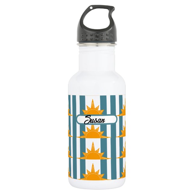 Orange Yellow Suns on Teal Stripes 532 Ml Water Bottle (Front)