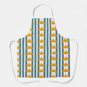 Orange Yellow Suns on Teal Stripes Apron