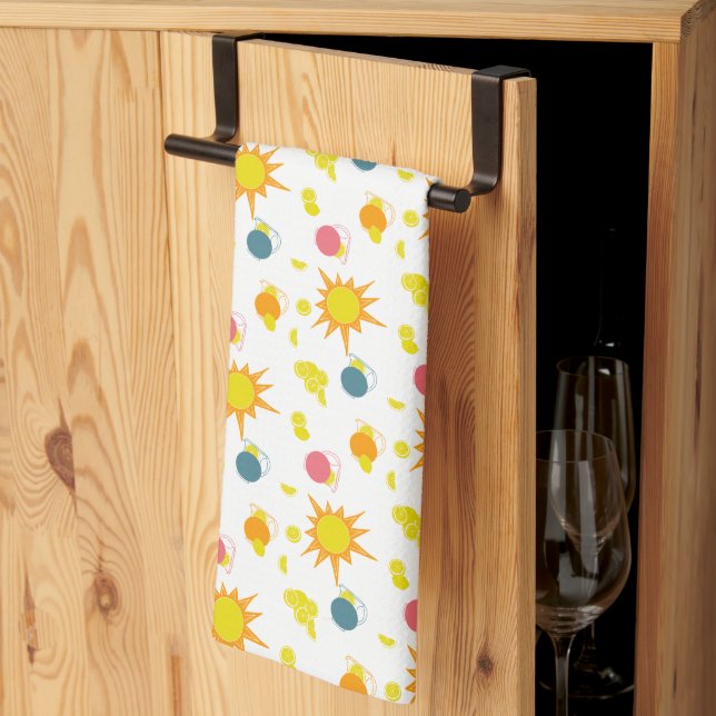Orange Yellow Suns Pink Teal Pitchers Tea Towel (Thirds Fold)